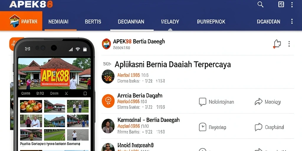 Screenshot antarmuka APEK88 yang menampilkan berita daerah terbaru.