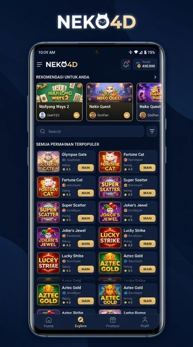 Tampilan katalog aplikasi neko4d