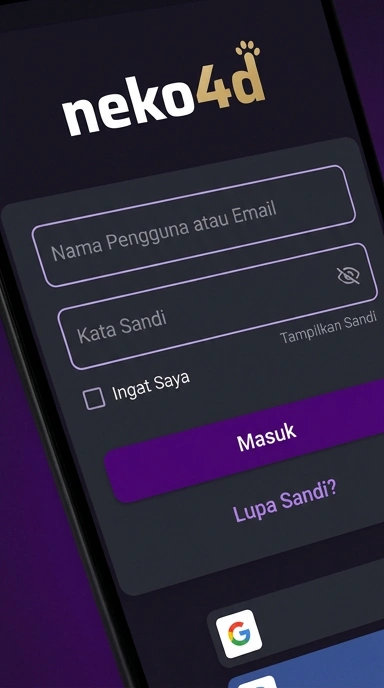 Tampilan halaman login neko4d